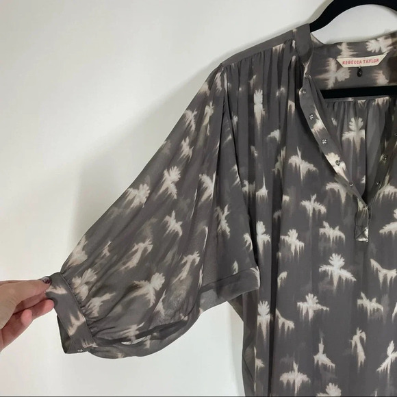 Rebecca Taylor Free Bird Sheer Taupe 3/4 Sleeve Blouse Size 0 - Picture 4 of 11